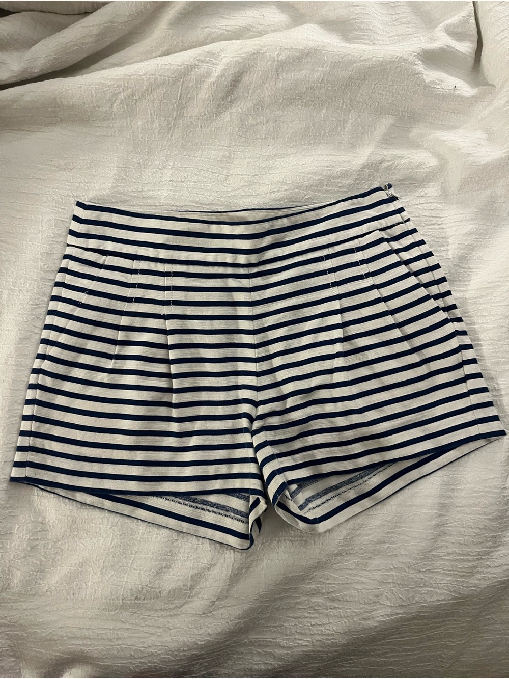 J. Crew blue and white striped pleated linen blend shorts size 2